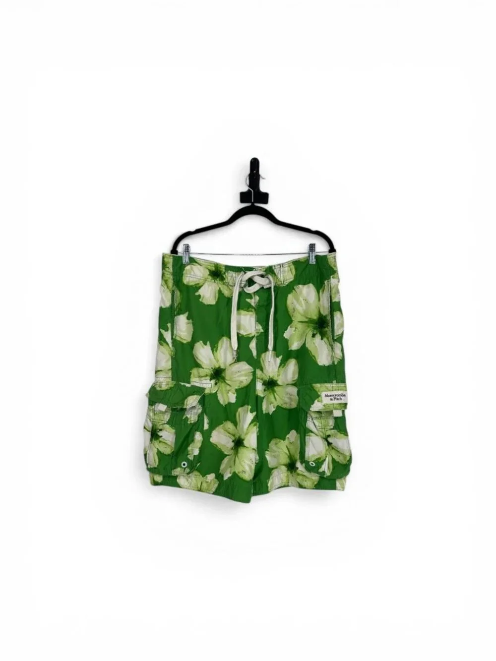 🌴 Abercrombie & Fitch Green Tropical Floral Cargo Swim Trunks L 🌴 - Picture 6 of 9